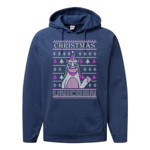 Christmas Unicorn Ugly Sweater Performance Fleece Hoodie