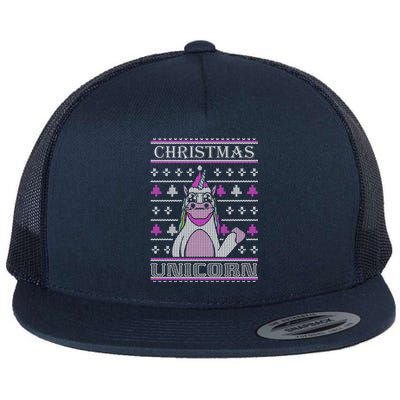 Christmas Unicorn Ugly Sweater Flat Bill Trucker Hat