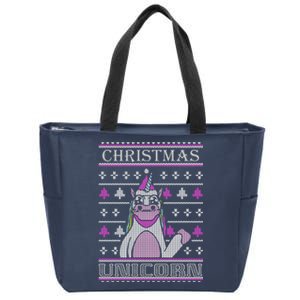 Christmas Unicorn Ugly Sweater Zip Tote Bag