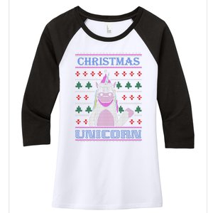 Christmas Unicorn Ugly Sweater Women's Tri-Blend 3/4-Sleeve Raglan Shirt