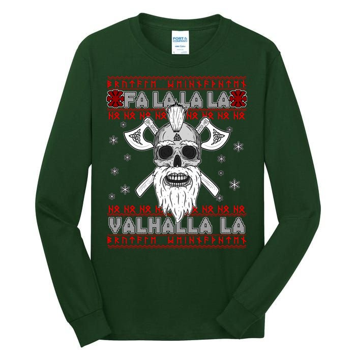 Christmas Valhalla Viking Valknut Skull Ugly Sweater Tall Long Sleeve T-Shirt