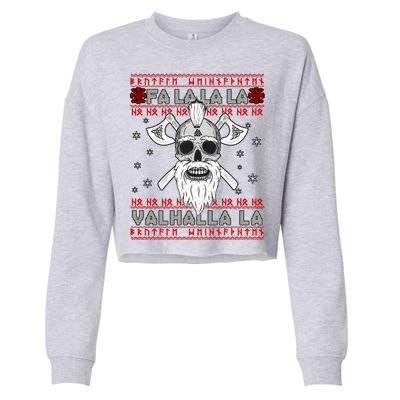 Christmas Valhalla Viking Valknut Skull Ugly Sweater Cropped Pullover Crew