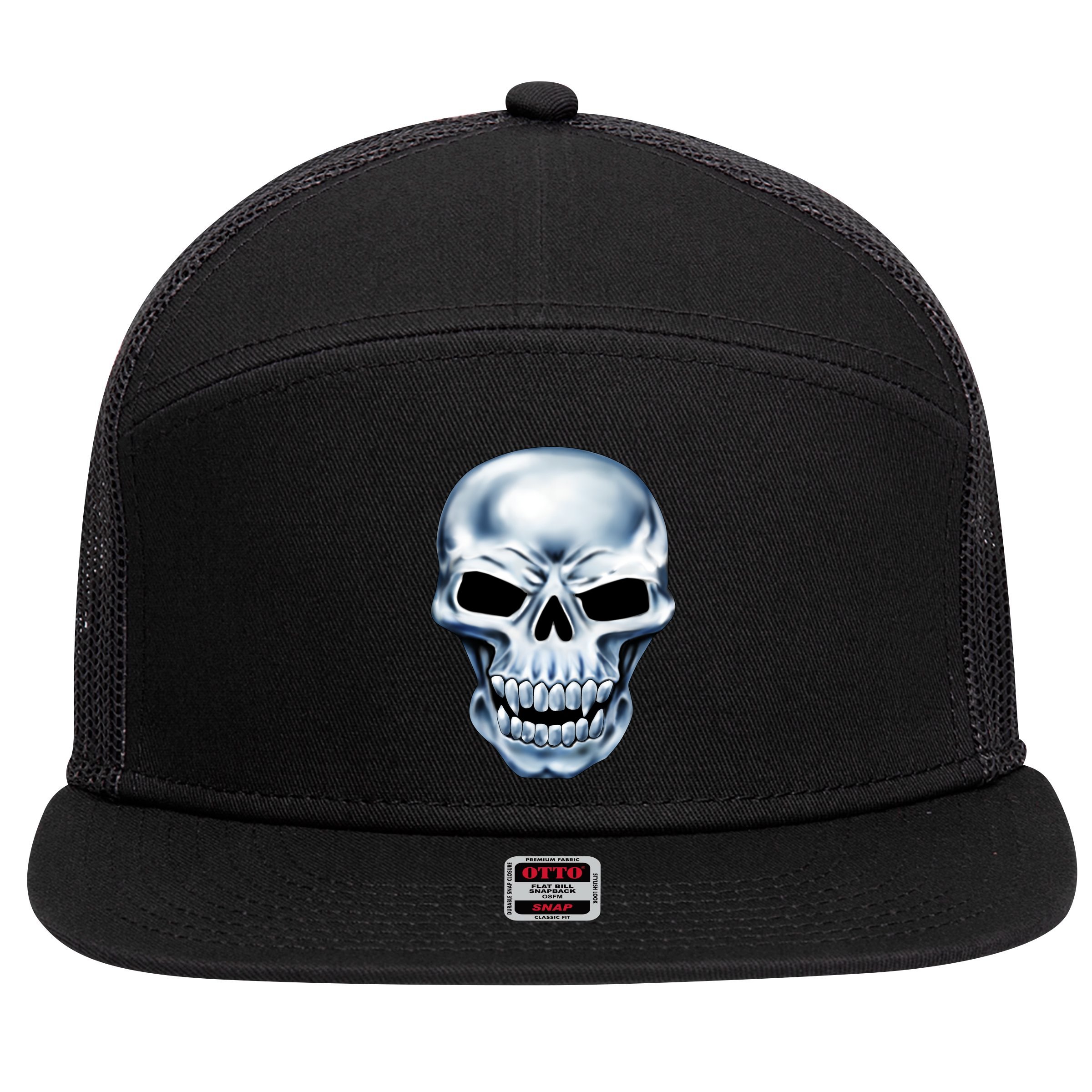 Chrome Skull 7 Panel Mesh Trucker Snapback Hat