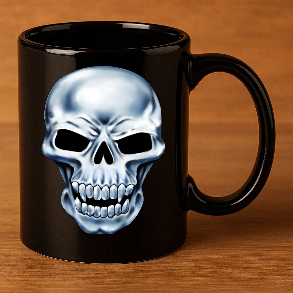 Chrome Skull 11oz C Handle Ceramic Mug