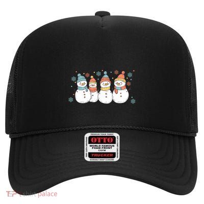 Christmas Holiday Snowman Xmas Holiday High Crown Mesh Back Trucker Hat