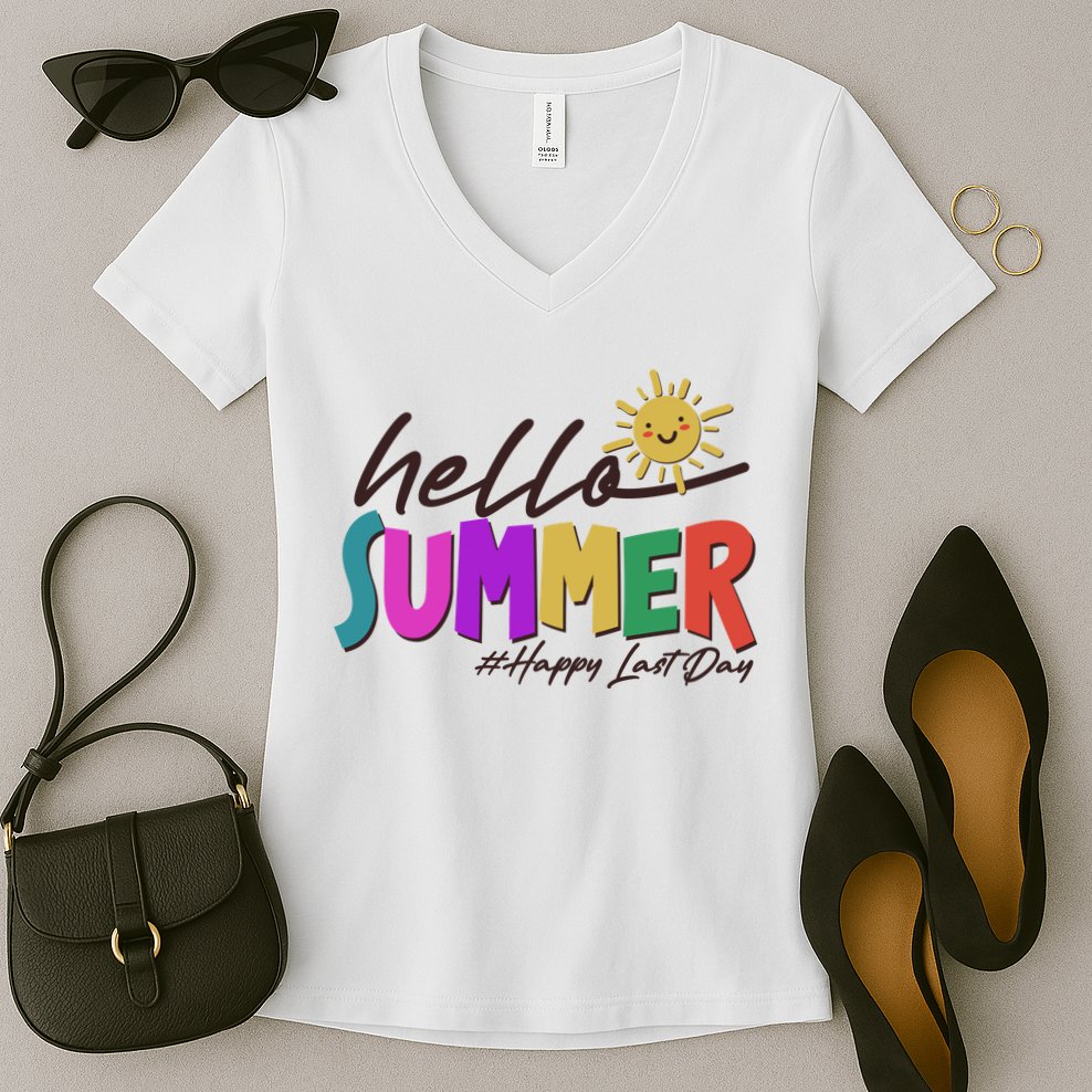 Cute Hello Summer #Happy Last Day Women's V-Neck T-Shirt