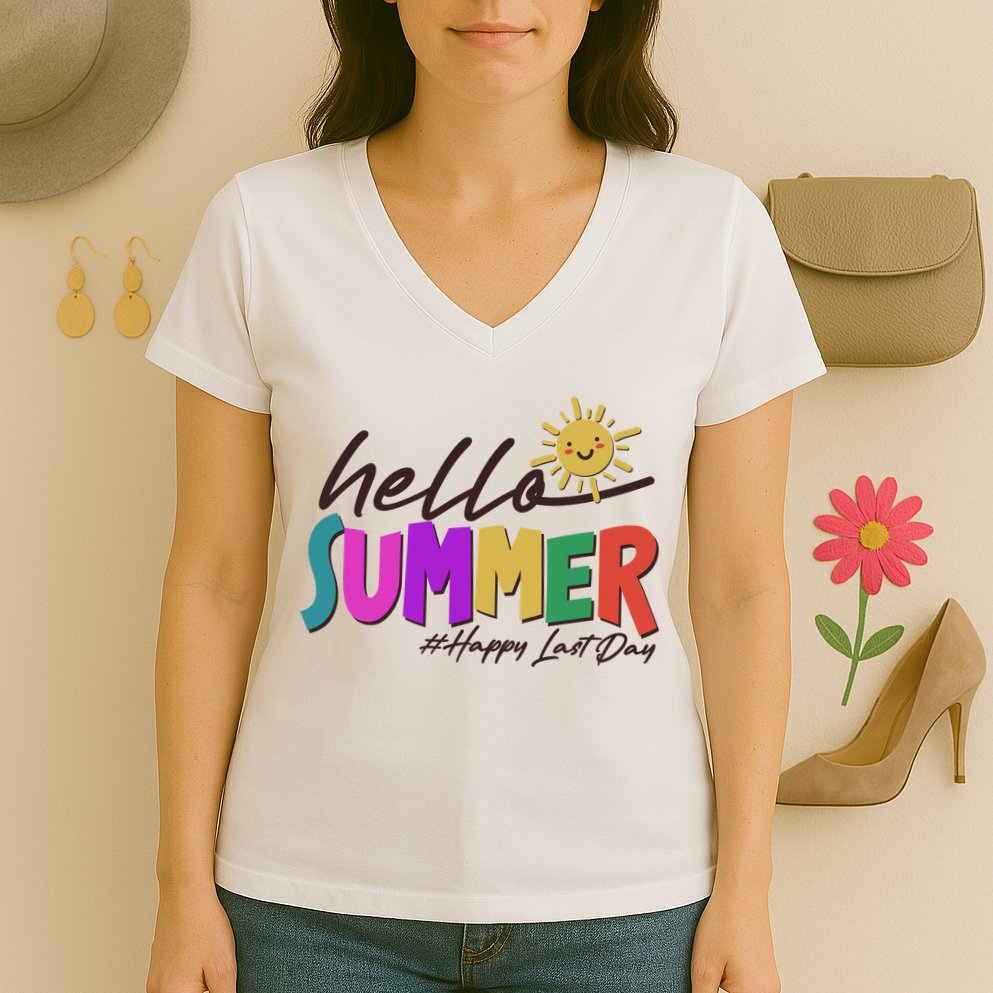 Cute Hello Summer #Happy Last Day Women's V-Neck T-Shirt