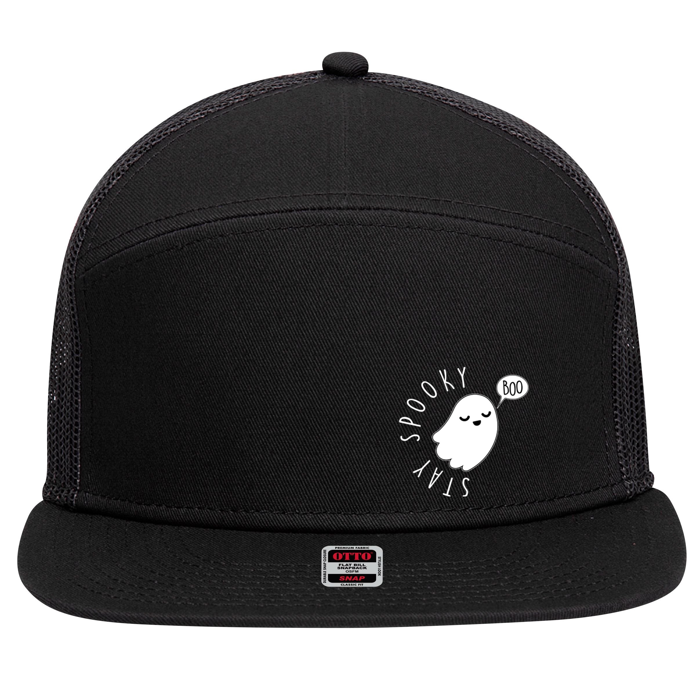 Cute Halloween Stay Spooky Ghost 7 Panel Mesh Trucker Snapback Hat