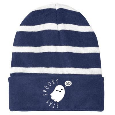 Cute Halloween Stay Spooky Ghost Striped Beanie with Solid Band