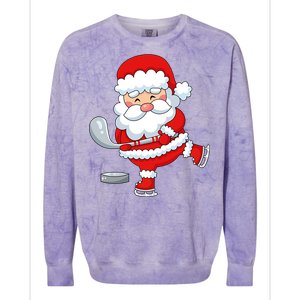 Christmas Hockey Santa Playing Hockey Santa Hockey Player Cute Gift Colorblast Crewneck Sweatshirt