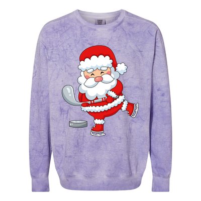 Christmas Hockey Santa Playing Hockey Santa Hockey Player Cute Gift Colorblast Crewneck Sweatshirt