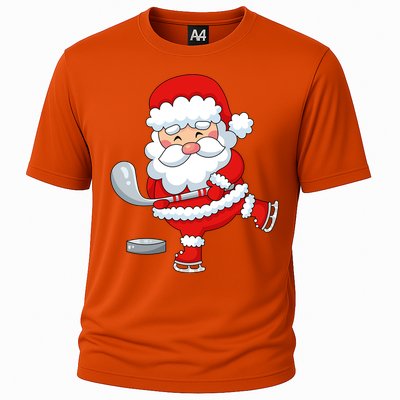 Christmas Hockey Santa Playing Hockey Santa Hockey Player Cute Gift Cooling Performance Crew T-Shirt