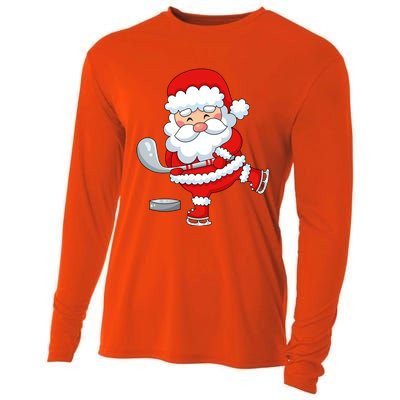 Christmas Hockey Santa Playing Hockey Santa Hockey Player Cute Gift Cooling Performance Long Sleeve Crew