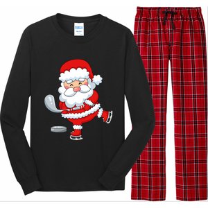 Christmas Hockey Santa Playing Hockey Santa Hockey Player Cute Gift Long Sleeve Pajama Set