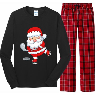 Christmas Hockey Santa Playing Hockey Santa Hockey Player Cute Gift Long Sleeve Pajama Set