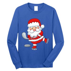 Christmas Hockey Santa Playing Hockey Santa Hockey Player Cute Gift Long Sleeve Shirt