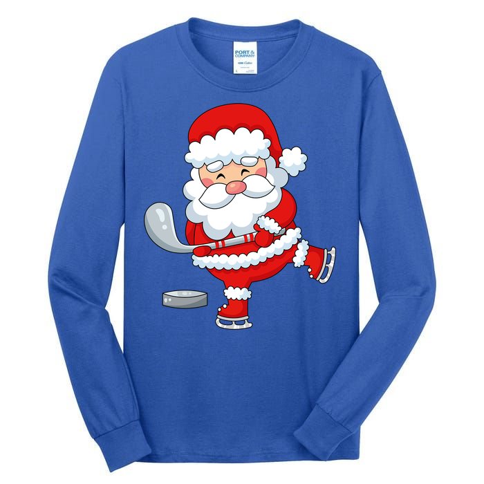 Christmas Hockey Santa Playing Hockey Santa Hockey Player Cute Gift Tall Long Sleeve T-Shirt