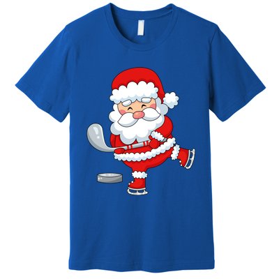 Christmas Hockey Santa Playing Hockey Santa Hockey Player Cute Gift Premium T-Shirt