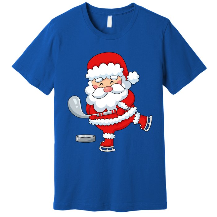 Christmas Hockey Santa Playing Hockey Santa Hockey Player Cute Gift Premium T-Shirt