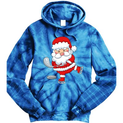 Christmas Hockey Santa Playing Hockey Santa Hockey Player Cute Gift Tie Dye Hoodie