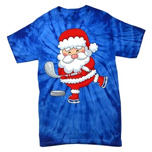 Christmas Hockey Santa Playing Hockey Santa Hockey Player Cute Gift Tie-Dye T-Shirt