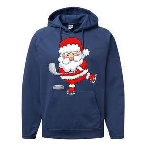 Christmas Hockey Santa Playing Hockey Santa Hockey Player Cute Gift Performance Fleece Hoodie