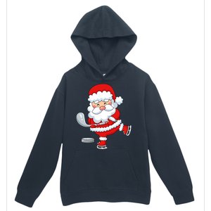 Christmas Hockey Santa Playing Hockey Santa Hockey Player Cute Gift Urban Pullover Hoodie