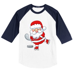 Christmas Hockey Santa Playing Hockey Santa Hockey Player Cute Gift Baseball Sleeve Shirt