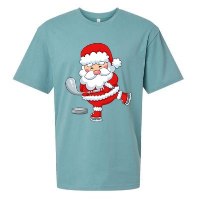 Christmas Hockey Santa Playing Hockey Santa Hockey Player Cute Gift Sueded Cloud Jersey T-Shirt