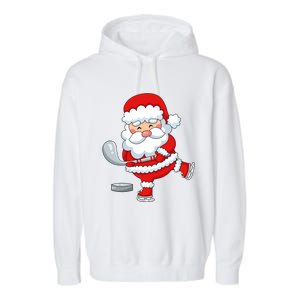 Christmas Hockey Santa Playing Hockey Santa Hockey Player Cute Gift Garment-Dyed Fleece Hoodie