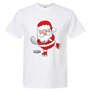 Christmas Hockey Santa Playing Hockey Santa Hockey Player Cute Gift Garment-Dyed Heavyweight T-Shirt