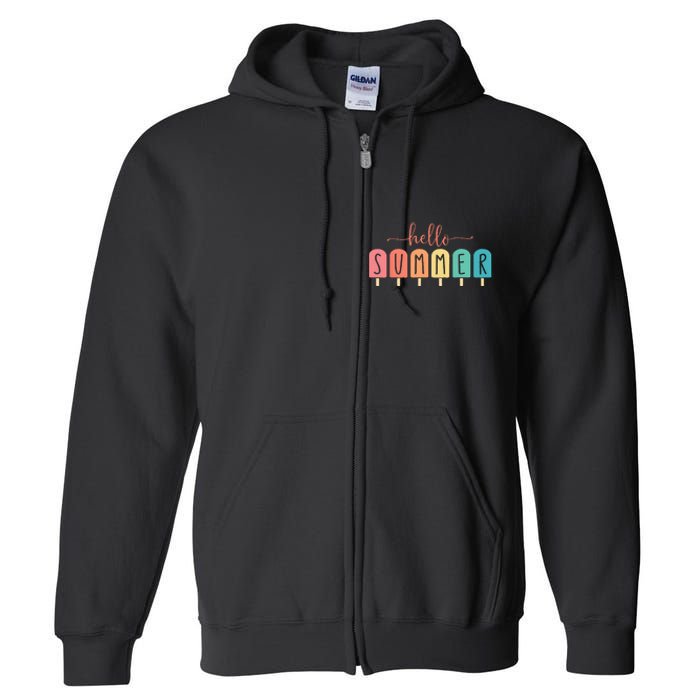 Colorful Hello Summer Popsicle Graphic Full Zip Hoodie