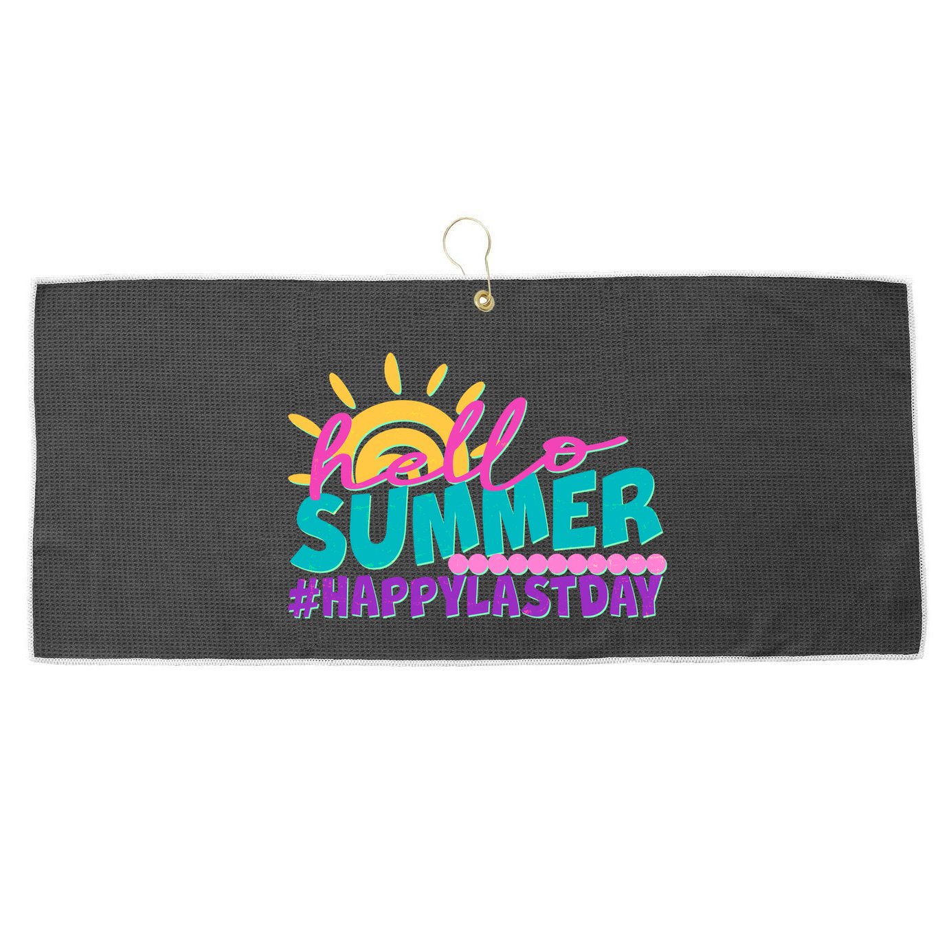 Cute Hello Summer #Happy Last Day Large Microfiber Waffle Golf Towel