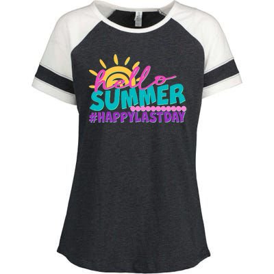 Cute Hello Summer #Happy Last Day Enza Ladies Jersey Colorblock Tee