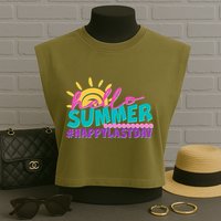 Cute Hello Summer #Happy Last Day Garment-Dyed Women's Muscle Tee