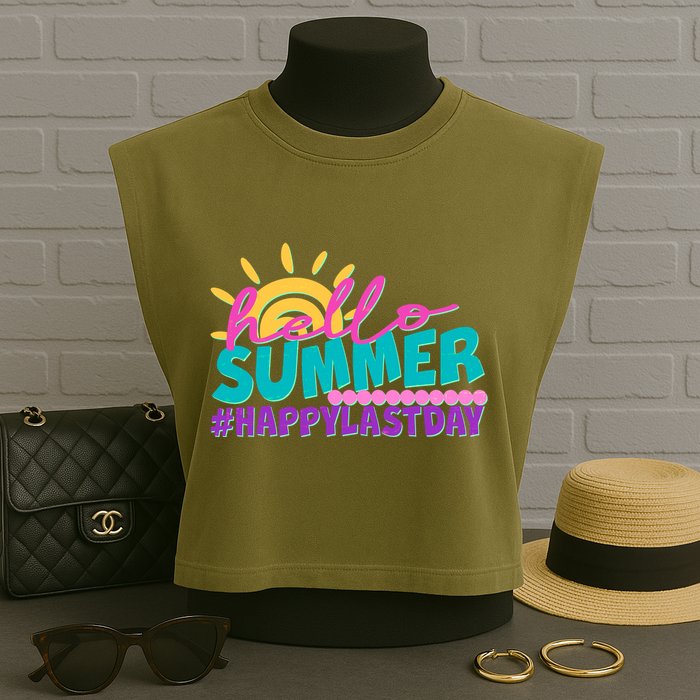 Cute Hello Summer #Happy Last Day Garment-Dyed Women's Muscle Tee