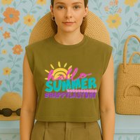 Cute Hello Summer #Happy Last Day Garment-Dyed Women's Muscle Tee