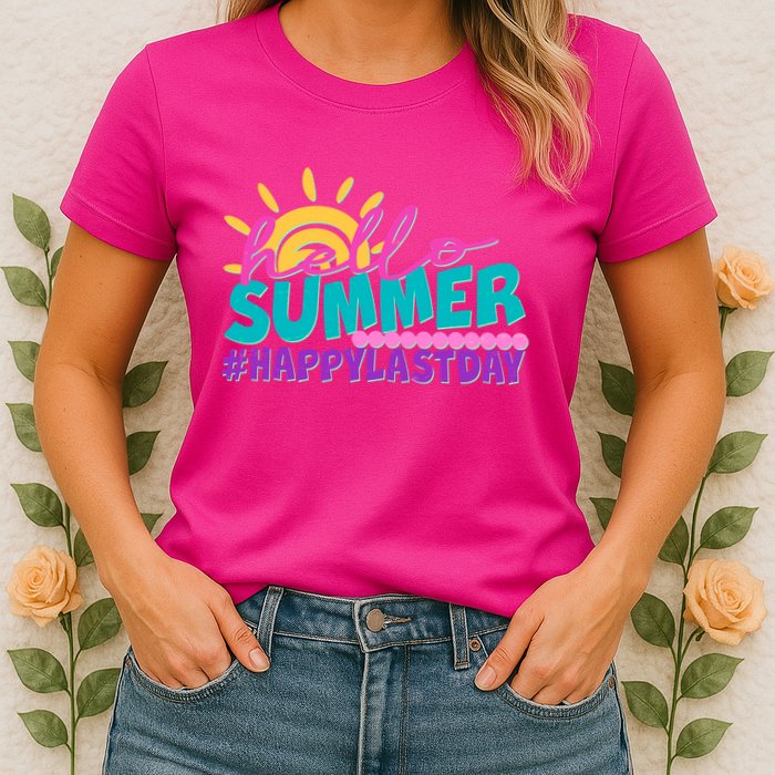 Cute Hello Summer #Happy Last Day Womens T-Shirt