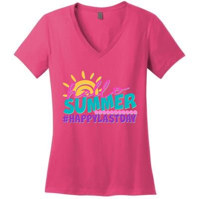 Cute Hello Summer #Happy Last Day Women's V-Neck T-Shirt