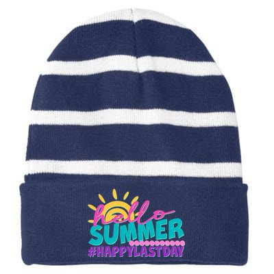 Cute Hello Summer #Happy Last Day Striped Beanie with Solid Band