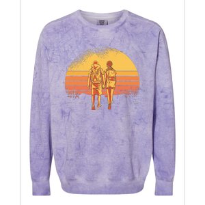 Couple Hiking Sunset Colorblast Crewneck Sweatshirt