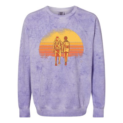 Couple Hiking Sunset Colorblast Crewneck Sweatshirt