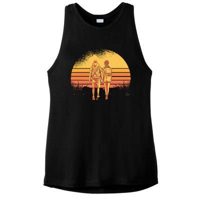 Couple Hiking Sunset Ladies PosiCharge Tri-Blend Wicking Tank