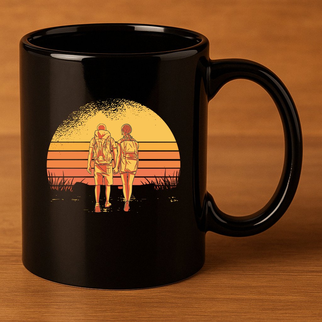 Couple Hiking Sunset 11oz C Handle Ceramic Mug