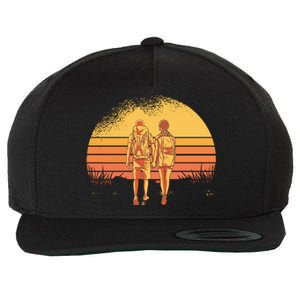 Couple Hiking Sunset Wool Snapback Cap