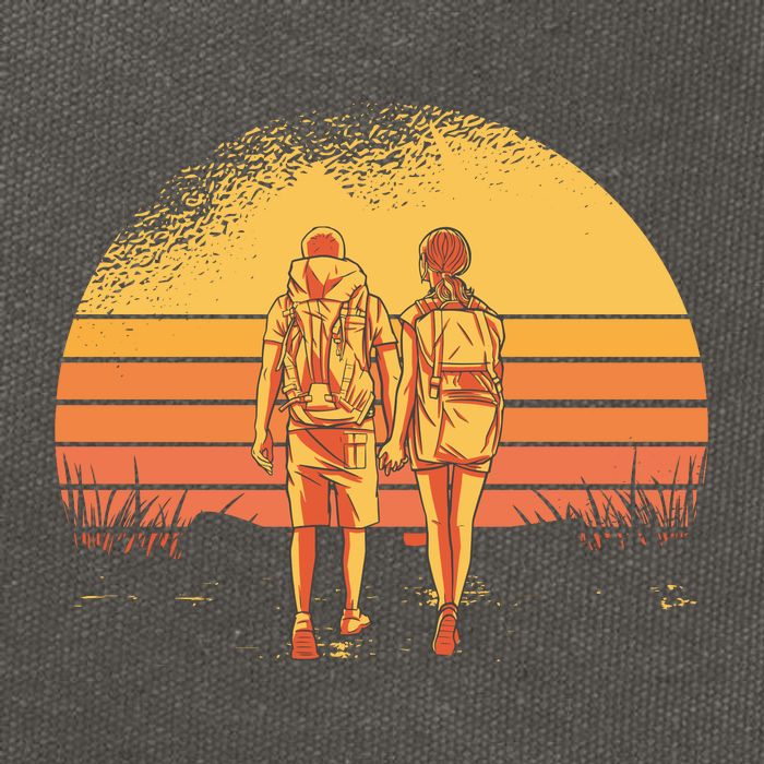 Couple Hiking Sunset Cotton Canvas Backpack