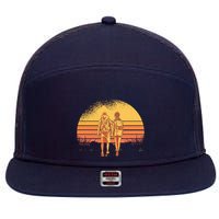 Couple Hiking Sunset 7 Panel Mesh Trucker Snapback Hat