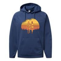 Couple Hiking Sunset Performance Fleece Hoodie