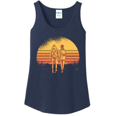 Couple Hiking Sunset Ladies Essential Tank