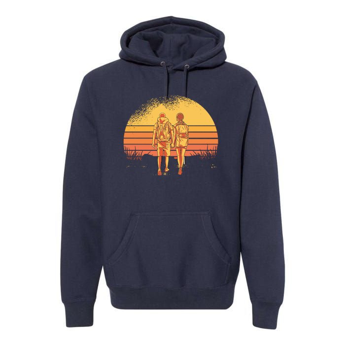 Couple Hiking Sunset Premium Hoodie